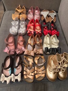 mini Melissa and Assorted shoe lot Pink, Red, Gold, Silver, Black. All size 8